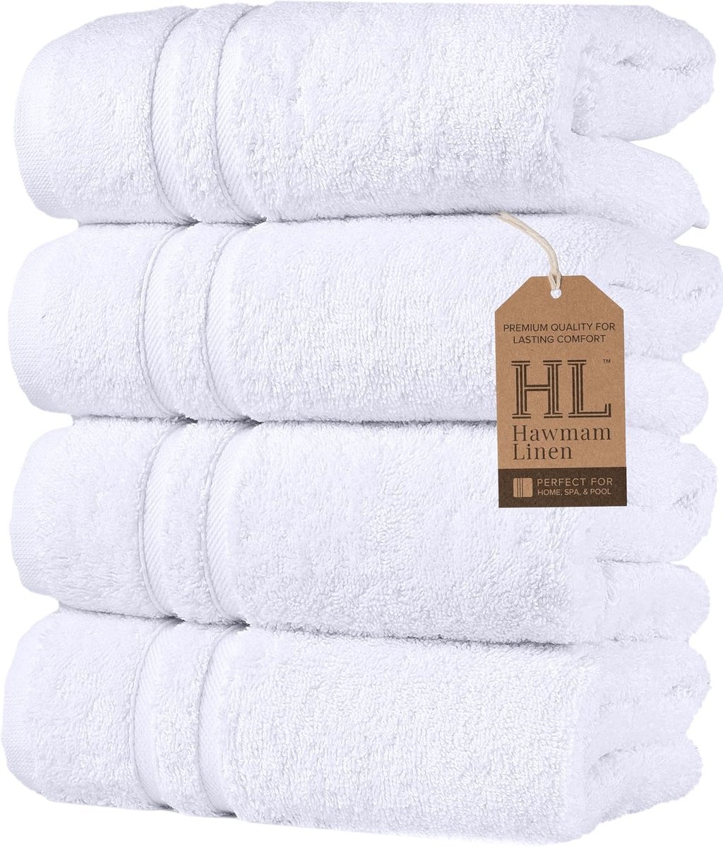 SnelShoppen - Luxe Hawmam Laken Handdoeken Set van 4 - Zachte en Absorberende Turkse Katoenen Handdoeken 40 x 69 cm - Wit voor Bad, Spa en Sport