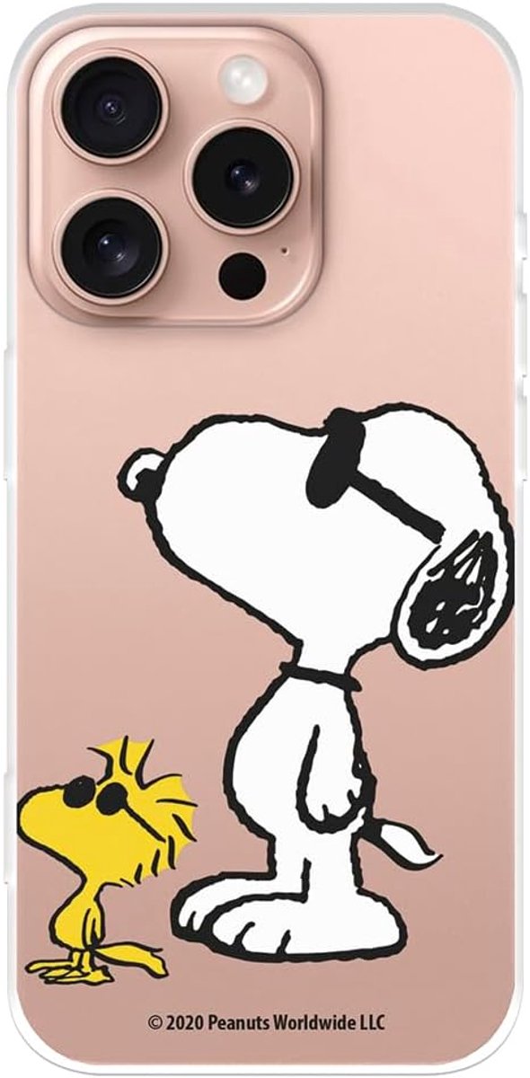 SnelShoppen - Beschermcase voor iPhone 16 Pro, Flexibele Transparante Silicone Hoes, Officiële Snoopy en Woodstock Design, Ideaal voor Kinderen en Fan