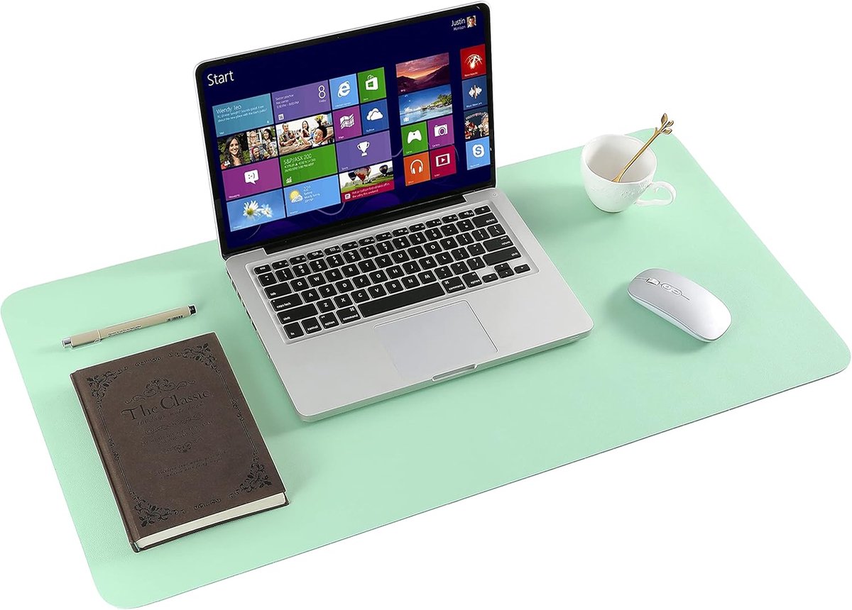 SnelShoppen - Desk Mat PU Leer Large 60x35cm - Dubbelzijdige Niet-Slip Bureau Pad - Waterdicht en Zacht voor Kantoor en Thuis - Groen & Blauw