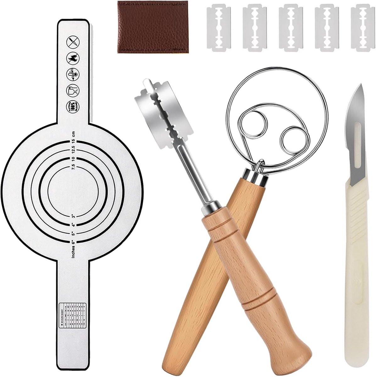 SnelShoppen - 4-delige Bakaccessoires Set met Broodsnijders, Deense Klopper, Siliconen Bakmat, Deegsnijder en 10 Vervangende Messen voor Brood, Taarte