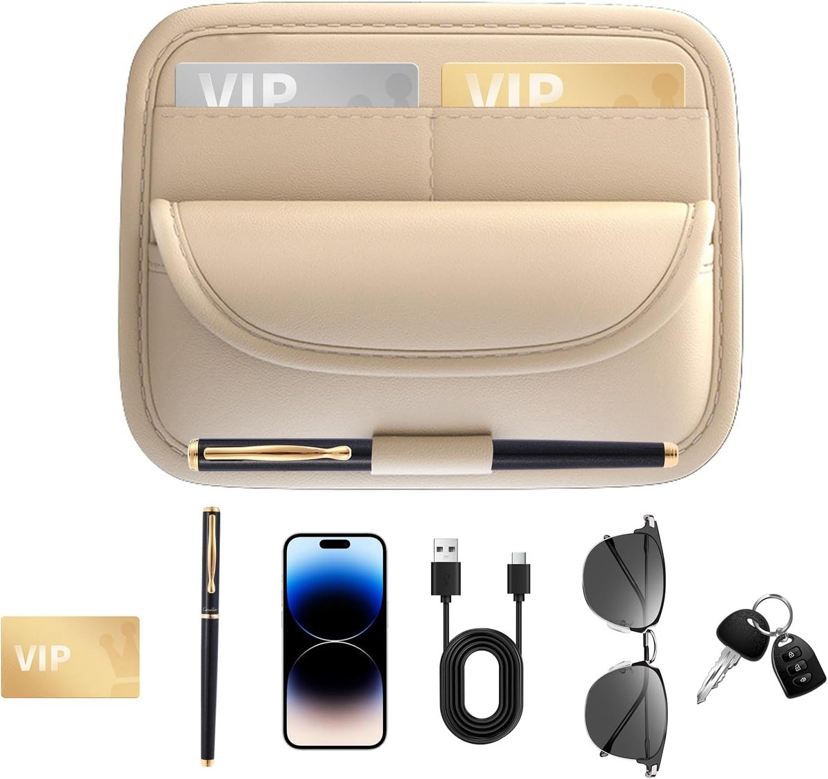 SnelShoppen - Zonnebrilhouder voor Auto's - Clip voor Zonnebrillen, Organizer voor Zonnebrillen, PU Leer, Universele Accessoires voor Auto Interieur