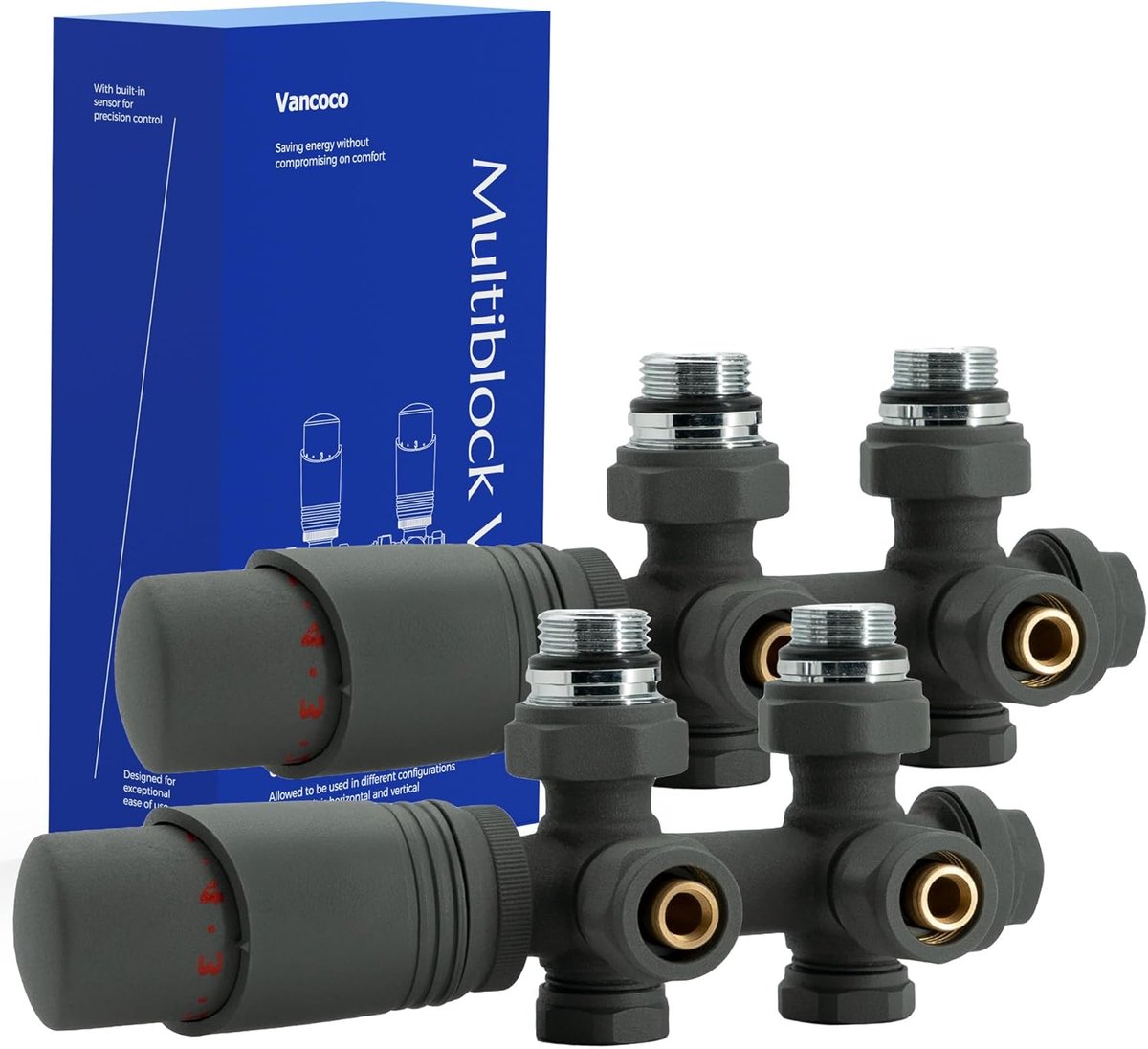 SnelShoppen - Set van 2 Anthraciet Thermostaat Tapblokken 50mm Eurocone Radiator | Universeel Ontwerp voor Radiatoren en Badkamer | Inclusief Aansluit