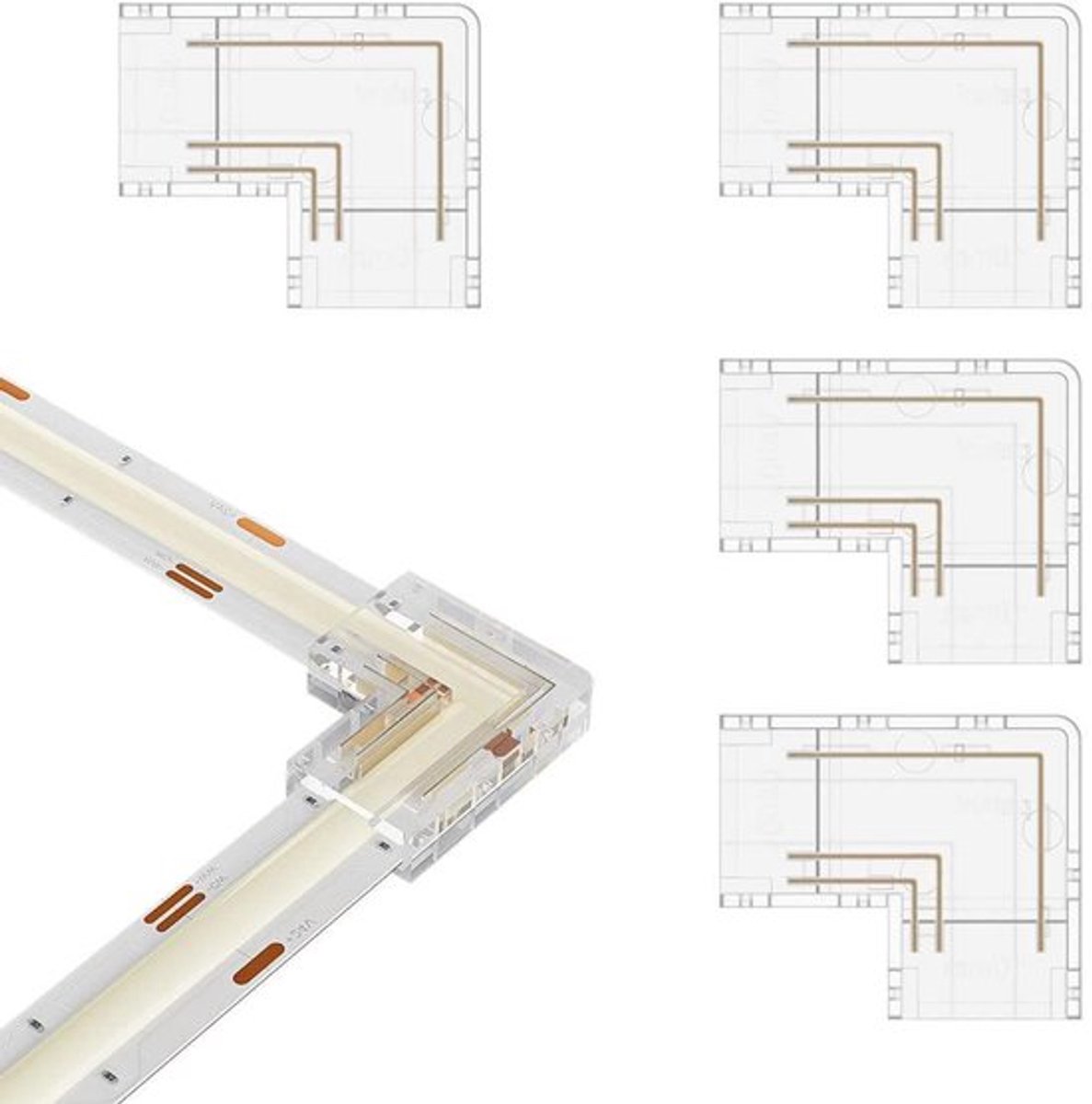 Transparante L-vormige Connector Kit 4 stuks 10mm - Soldeerloos - Klem Verlenging - Geschikt voor 3 Pinconnector