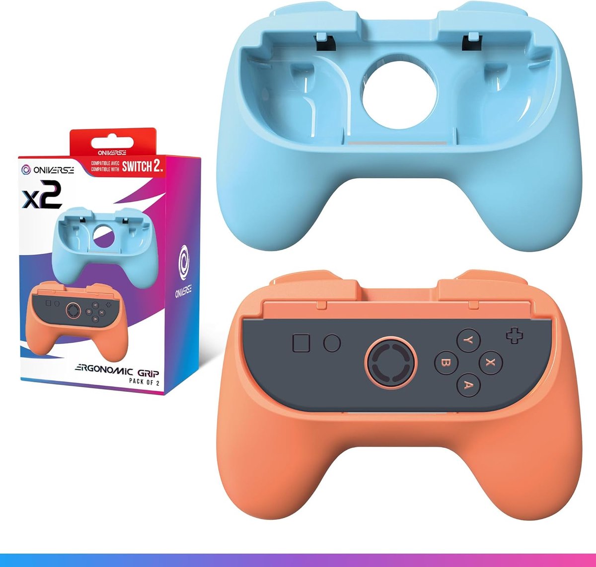 SnelShoppen - Ergonomische Oniverse Gripset voor Nintendo Switch 2 - Set van 2 Comfort Grips voor Joy-Con Controllers in Oranje en Blauw - Perfecte Pa