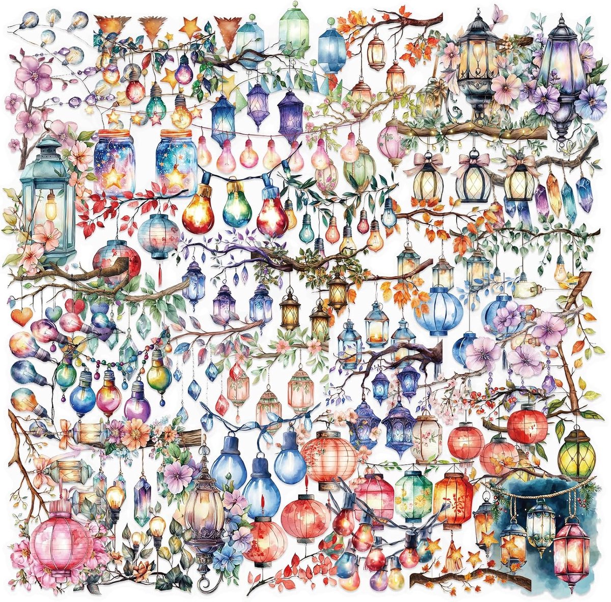 SnelShoppen - Pack van 50 Aesthetic Lantern Stickers - Vintage Scrapbook Stickers voor Notitieboek, Fotoalbum, Waterfles, Telefoonhoesje, Laptop Decor