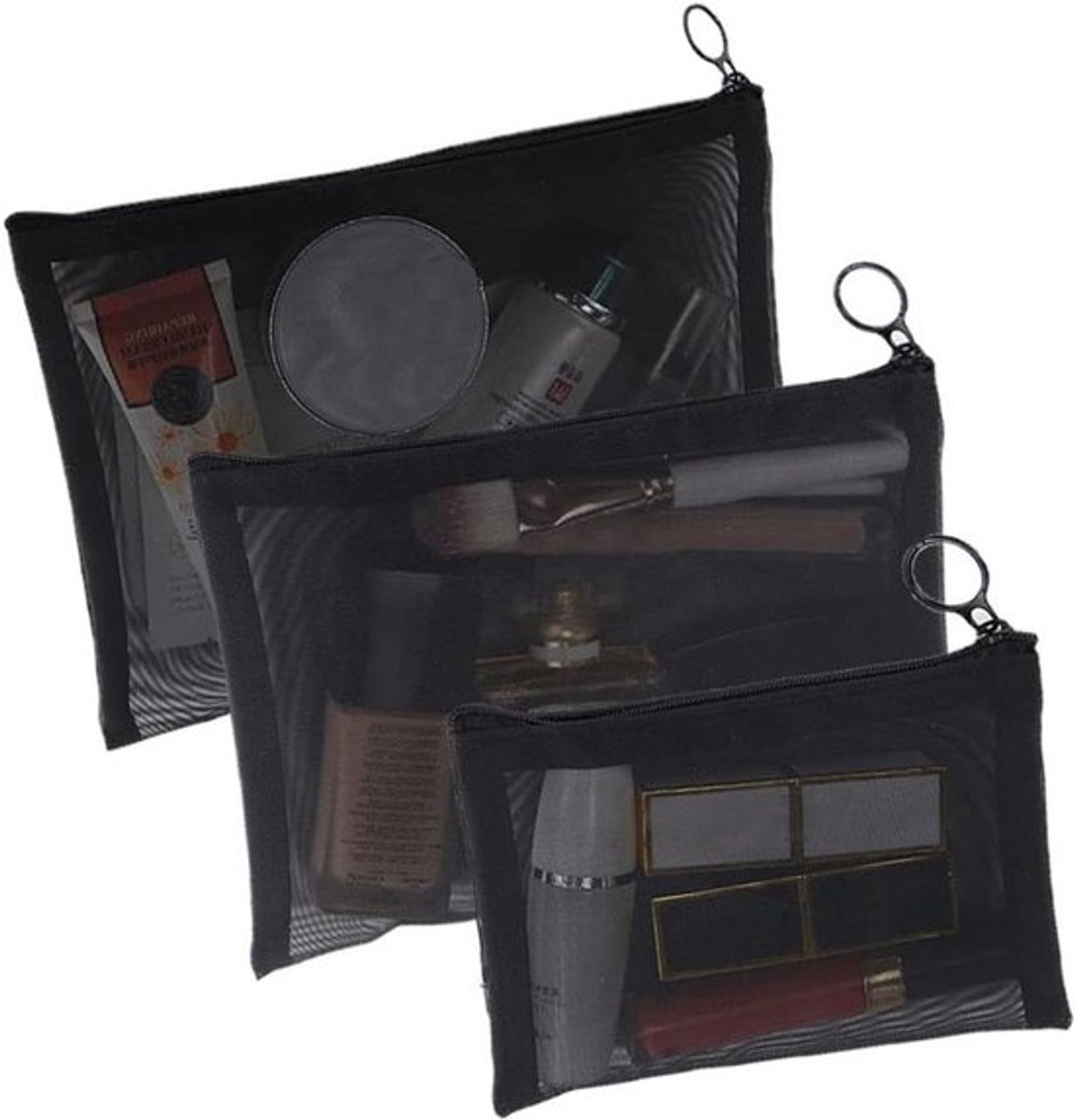 Strandtas met 3-delige transparante make-up organizer, reisaccessoires voor dames