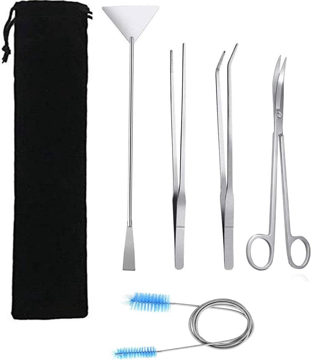 SnelShoppen - 5-in-1 RVS Aquarium Tool Set met Tweezers, Schaar, Spatel, 155 cm Dubbele Borstel Waterfilter, Onderhoud en Landschapsarchitectuur voor