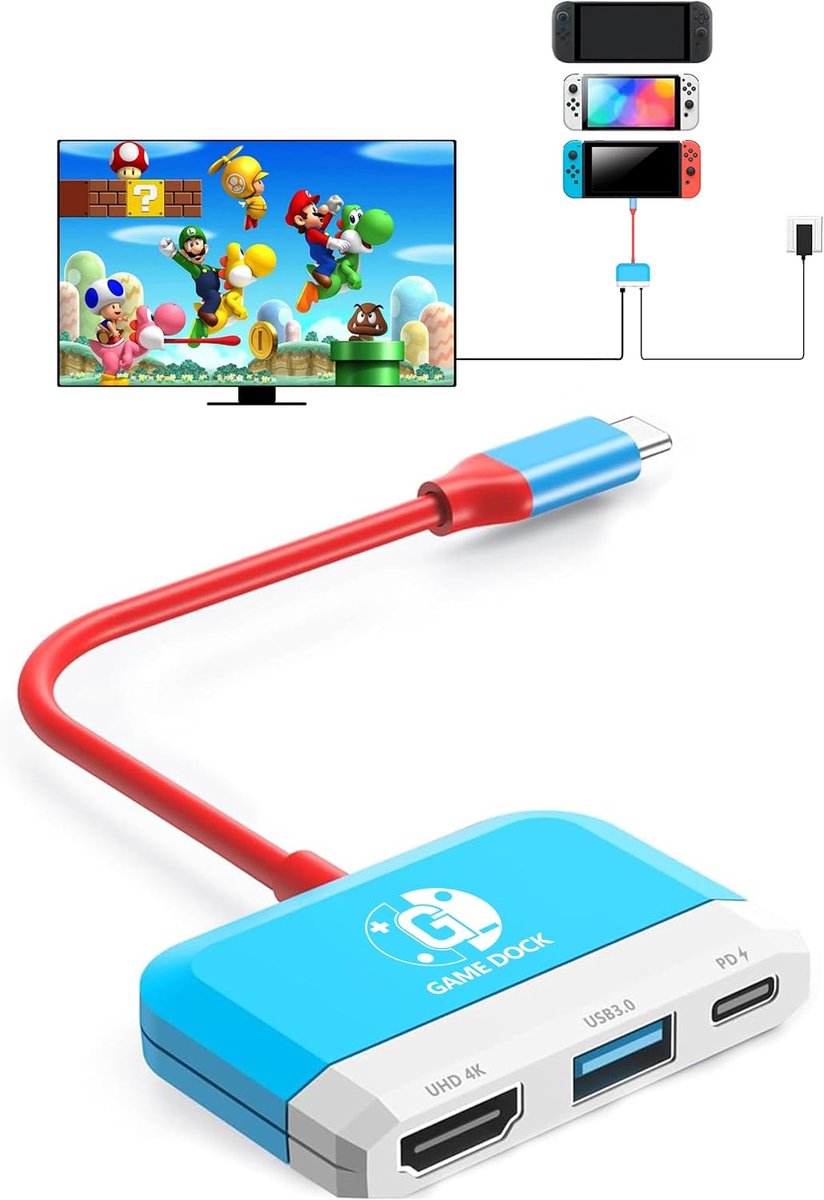 SnelShoppen - 3-in-1 Dock voor Switch OLED - 4K HDMI, USB 3.0, Type C 100W PD Oplaadstation, Compact en Lichtgewicht, Ideaal voor Reizen en TV Mode (B