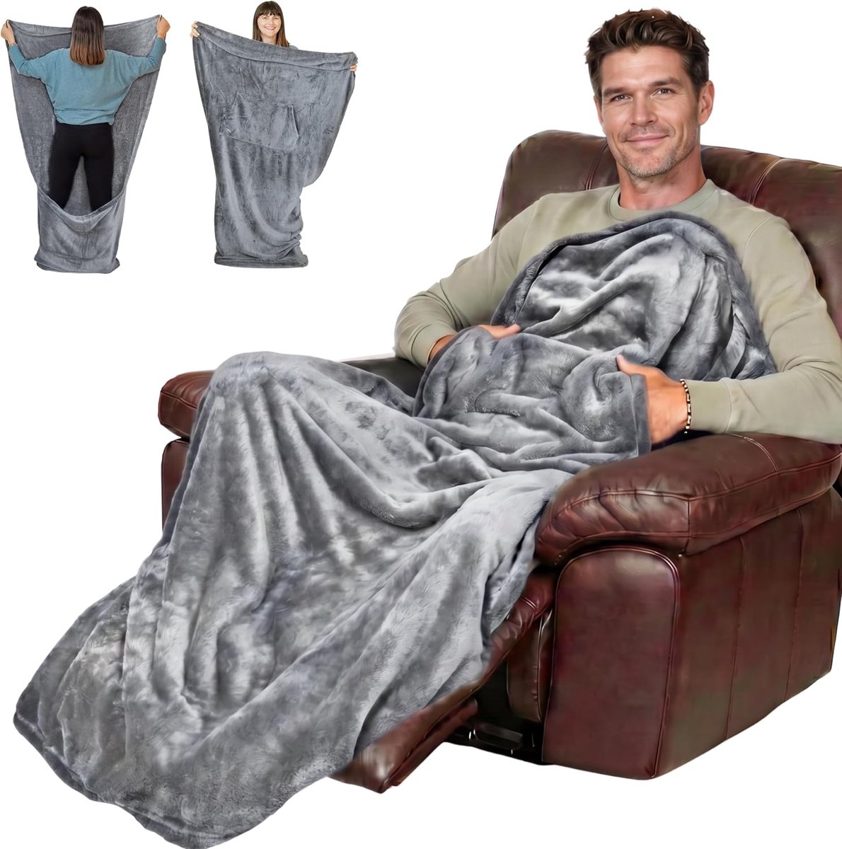 SnelShoppen - Luxe Voetenzak Dekentje met Zak - 170 x 101.5 cm - Premium Fleece Plaid voor Gezellige TV Avonden - Perfect Cadeau voor Vrouwen, Opa en