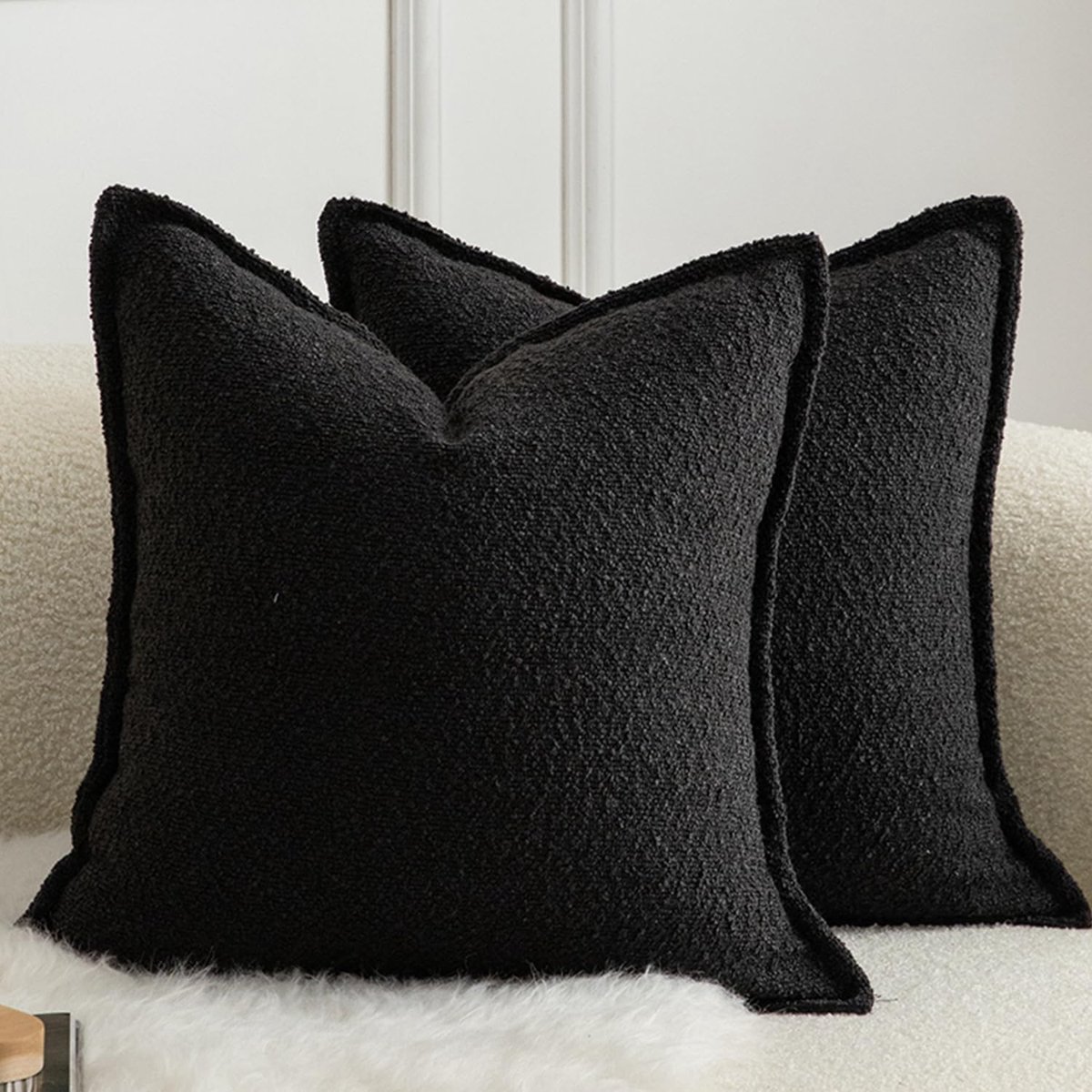 SnelShoppen - Set van 2 Decoratieve Kussenhoezen, Woven Textuur, Super Zacht, Premium Design, Zwart, 65 x 65 cm, voor Woonkamer en Slaapkamer