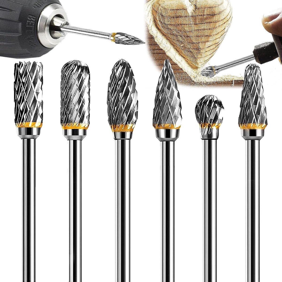 SnelShoppen - 6-delige Die Grinders Set met 3mm Shank en 6mm Slijpschijven - Carbid Freesbit voor Graveren, Metalen Polijsten en Slijpen - Perfect voo