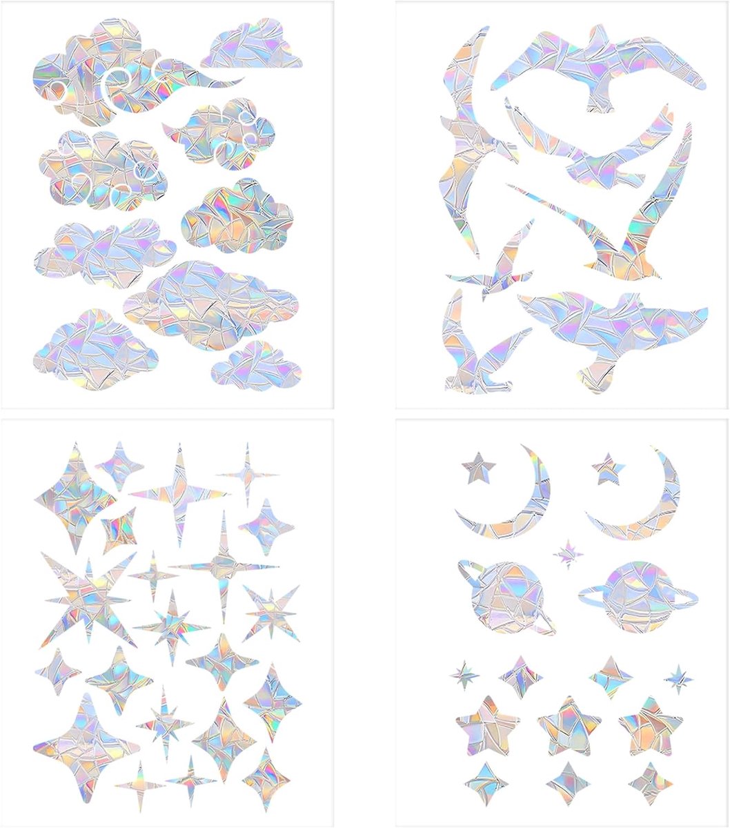 SnelShoppen - 54 Prisma Raamstickers PVC tegen Vogelslag, Vogelbeschermingsfolie in Regenboogkleuren, Anti-Botsingsstickers voor Ramen en Glazen Deure