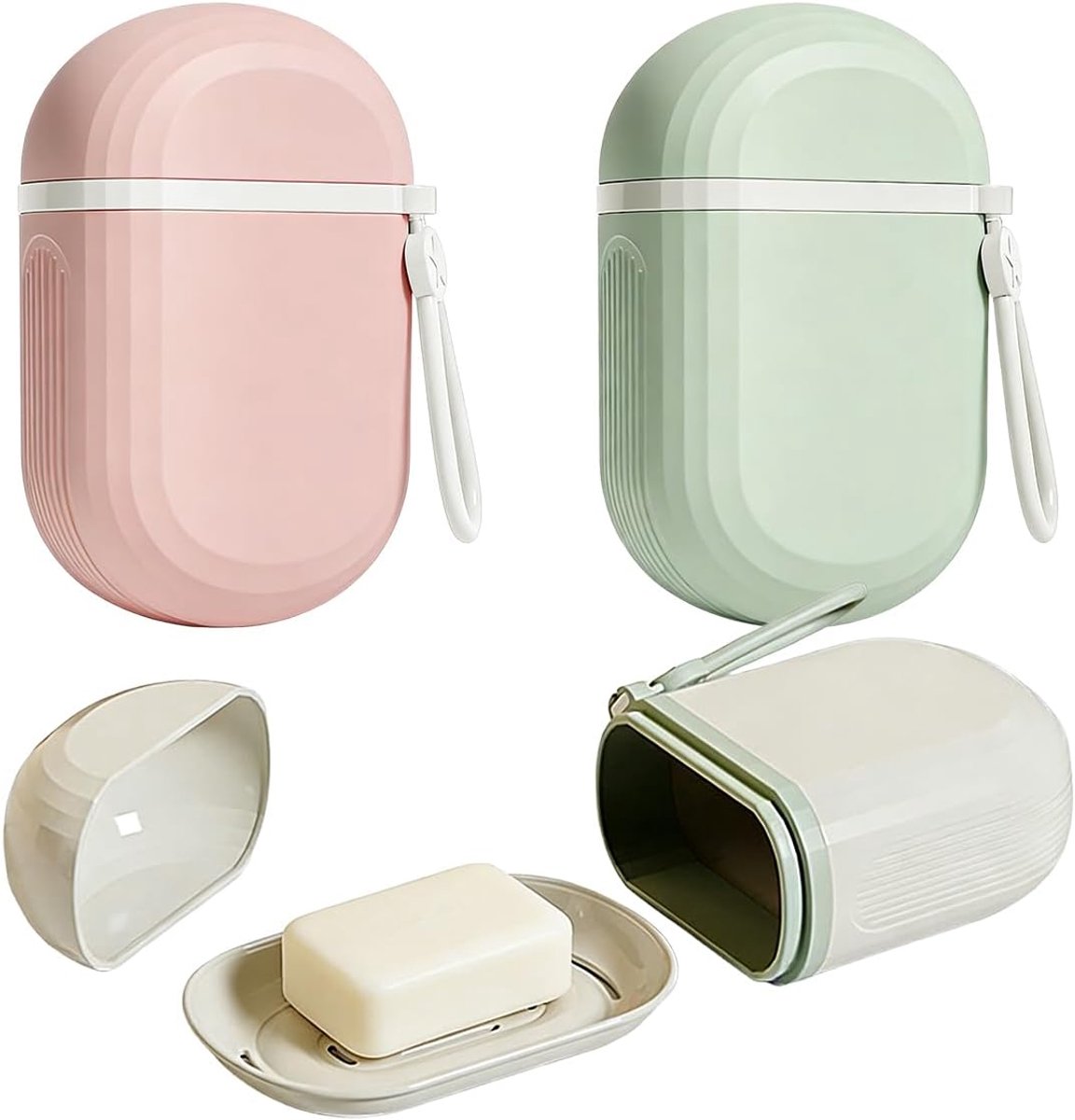SnelShoppen - Set van 3 Draagbare Zeepbakjes - Waterdichte Soap Dishes met Drainer Grid - Compacte Zeepbox voor Thuis en Reizen - Kleur: Roze, Groen,