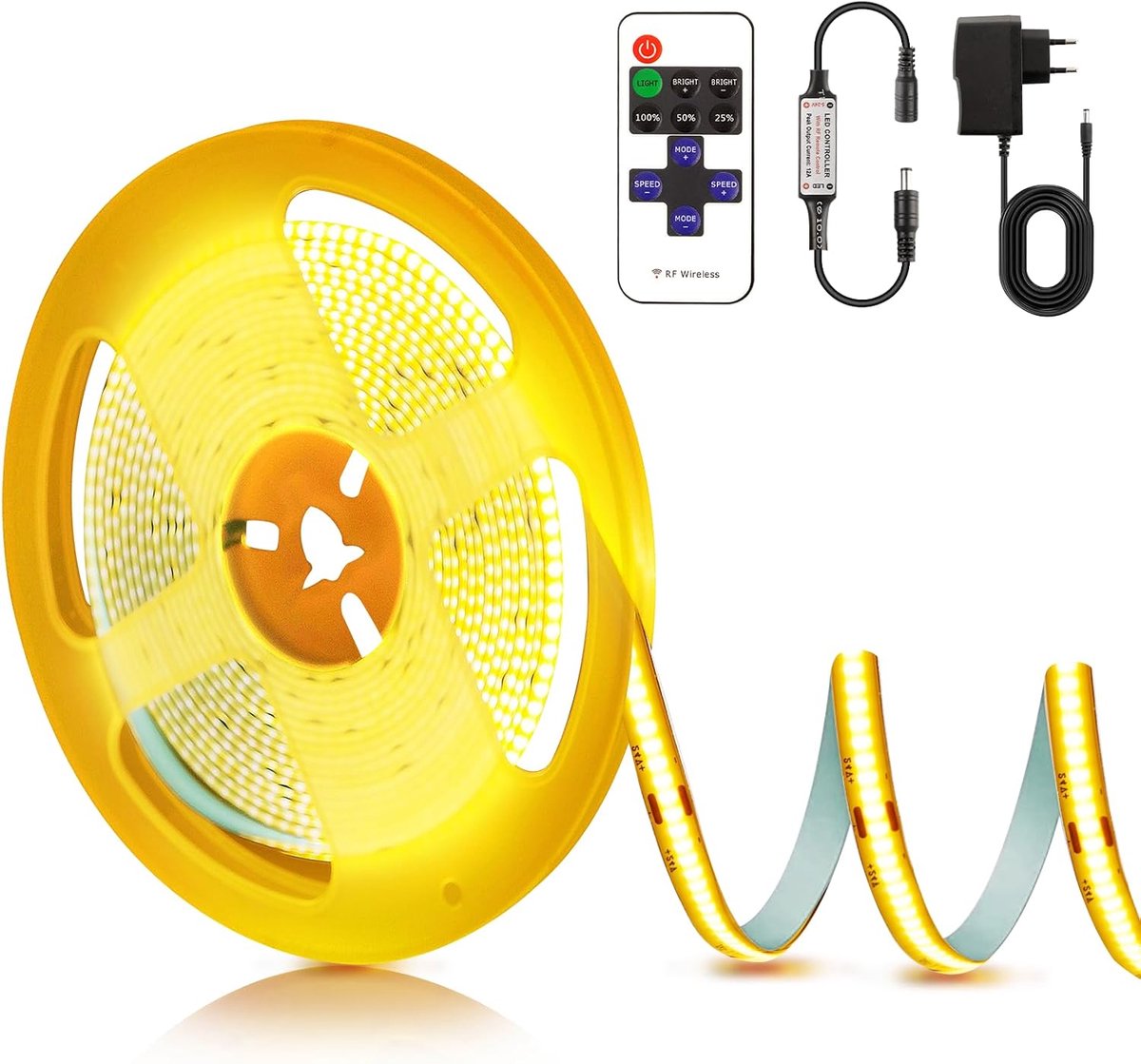 SnelShoppen - COB LED Strip 2M, Dimbaar, 2700K Warm Wit, 320 LEDs/m, Flexibele 24V LED Strip met RF Afstandsbediening voor Thuisdecoratie, Keuken, Spi