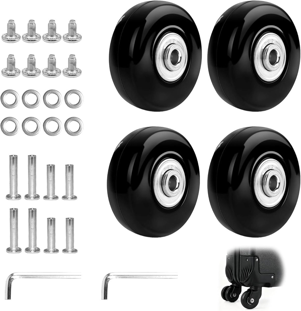 SnelShoppen - 4pcs Vervangwielen voor Koffers, Universele Rubberen Kofferwielen 45mm x 18mm, Inclusief Axles en Schroeven, Ideaal voor Luchtvaart en R