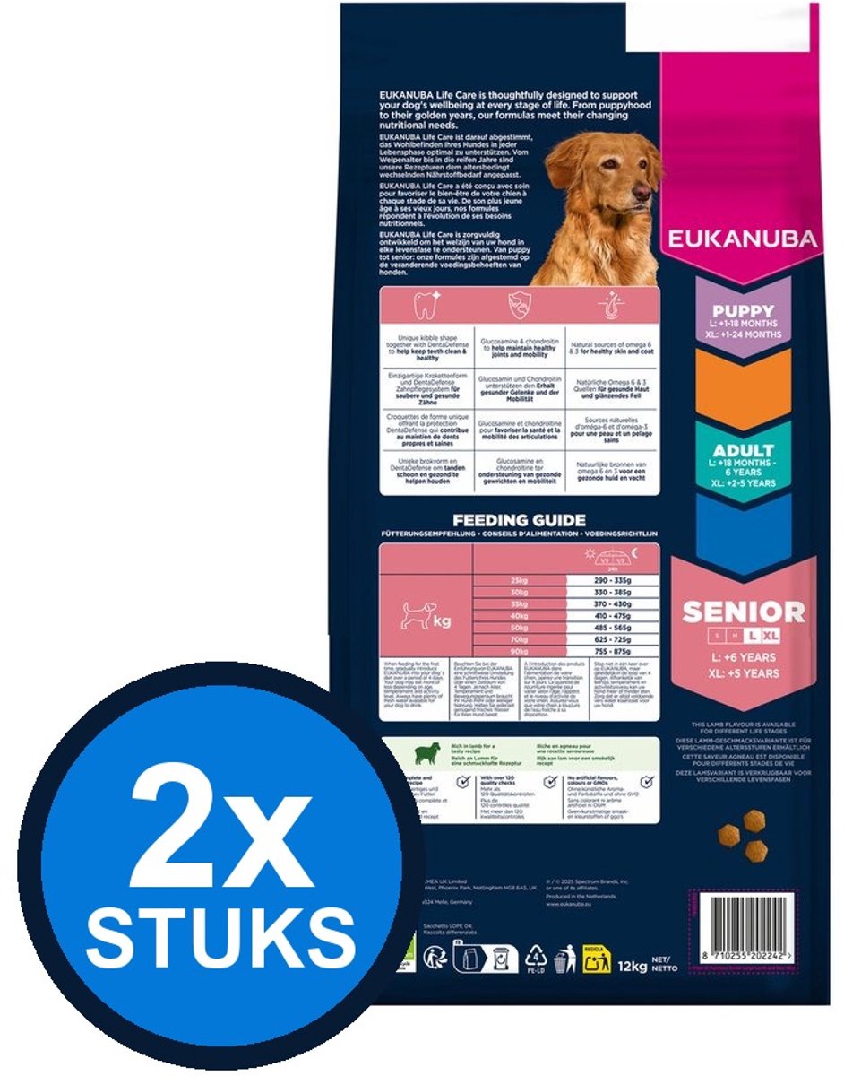 2x Eukanuba - Life Care dog senior large lamb&rice 12kg