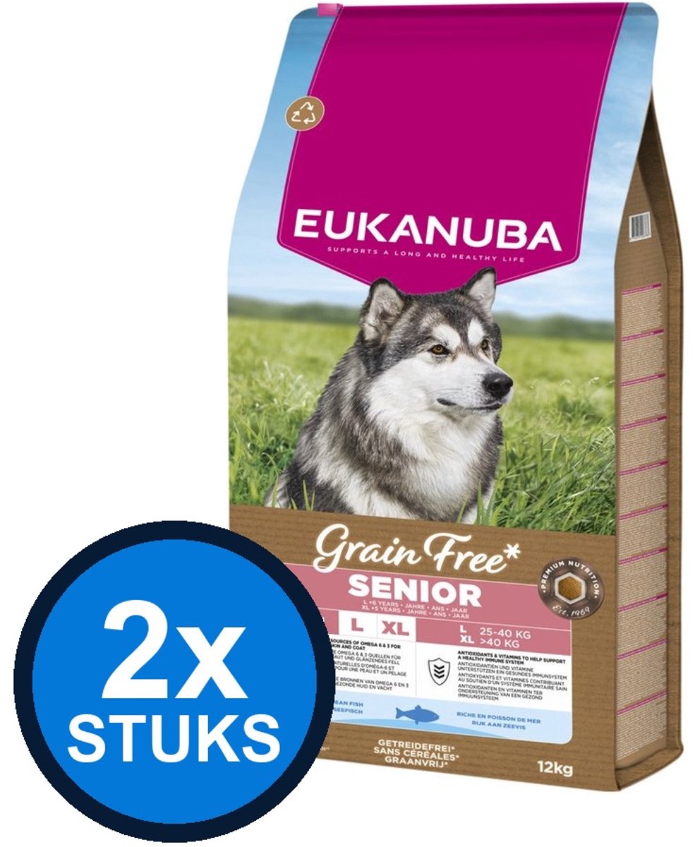 2x Eukanuba - Grain Free dog senior large ocean fish 12kg