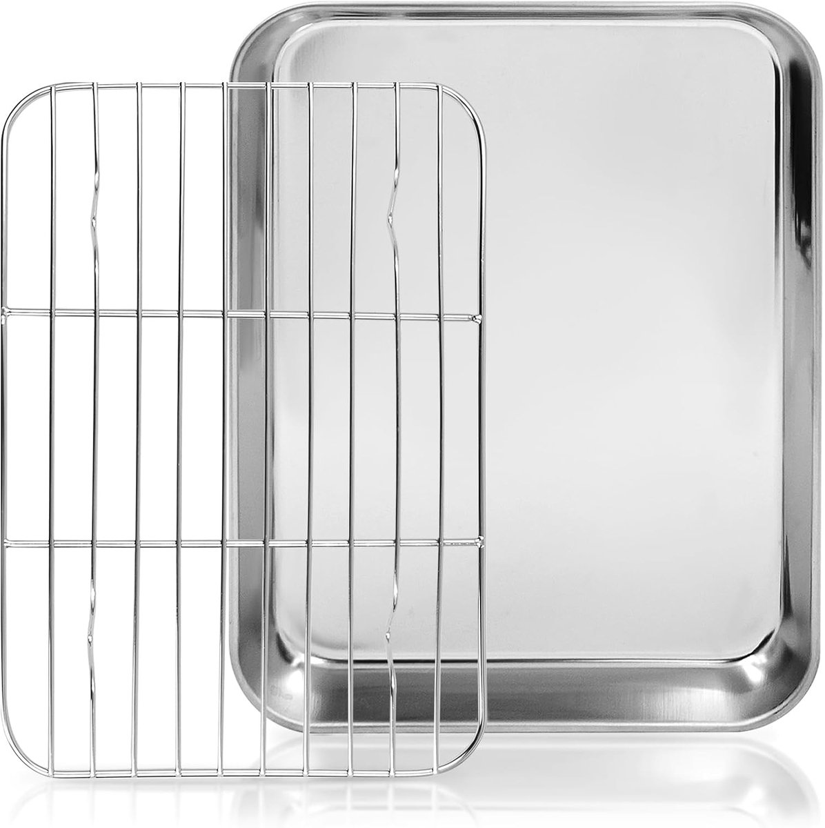 SnelShoppen - Bakplaat met Koelrooster - Roestvrij Staal Ovenplaatset 23,5 x 17,5 cm - Vaatwasmachinebestendig - Ideaal voor Bakken, Braden en Servere