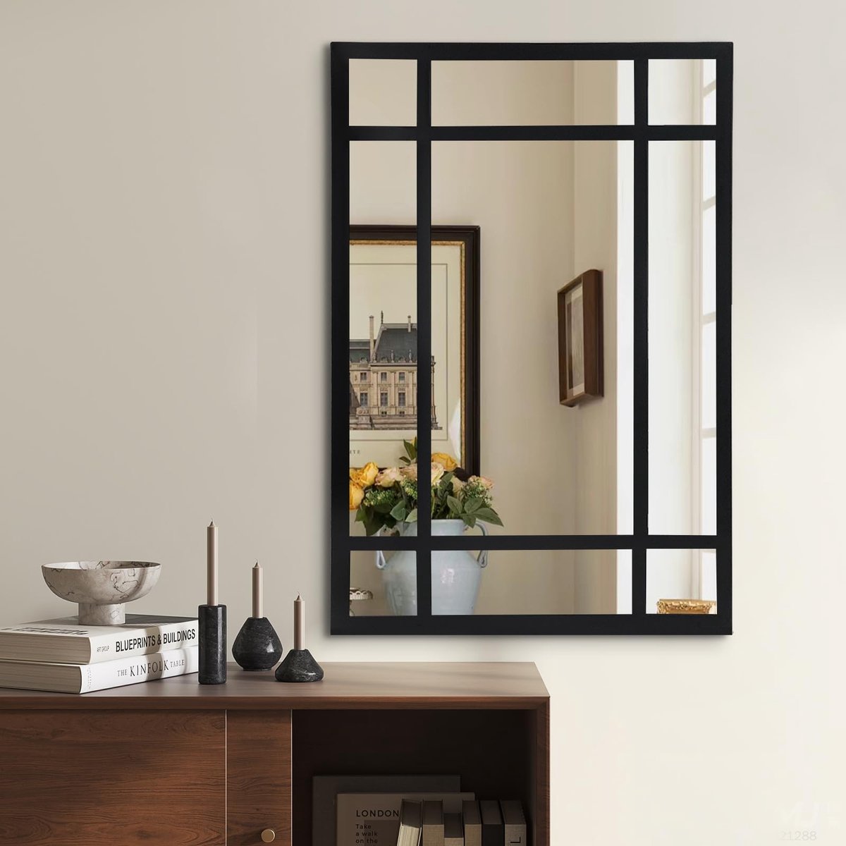 SnelShoppen - HQiJun Wandspiegel Decoratieve Spiegels Boerderij Stijl voor Woonkamer, Slaapkamer, Entree, Badkamer, Ijdelheid - Zwart, Modern Design