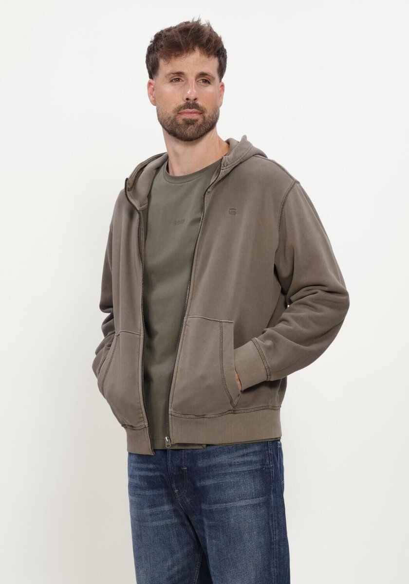 G-Star Raw Unit Washed Full Zip Hdd Sw Ls Truien & Vesten Heren Sweater Hoodie Vest Taupe