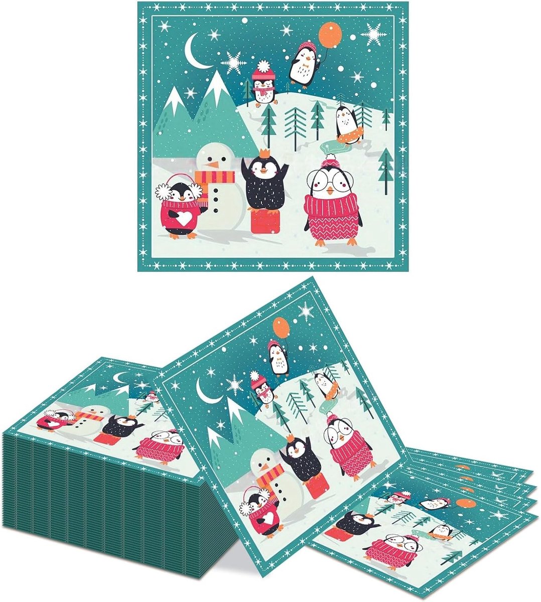 40 Kerst Pinguïn Cocktail Servetten - 2-laags Wegwerp Papieren Servetten voor Winterse Feestjes, Kinderverjaardagen en Tafeldecoratie