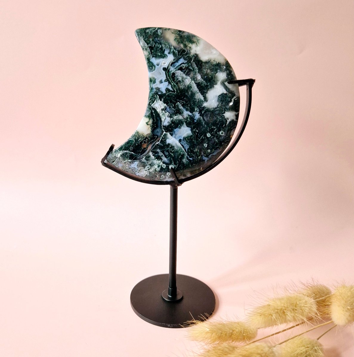Edelsteen Mosagaat Maan op Standaard (Druzy & Patronen) Agaat - #72 10cm