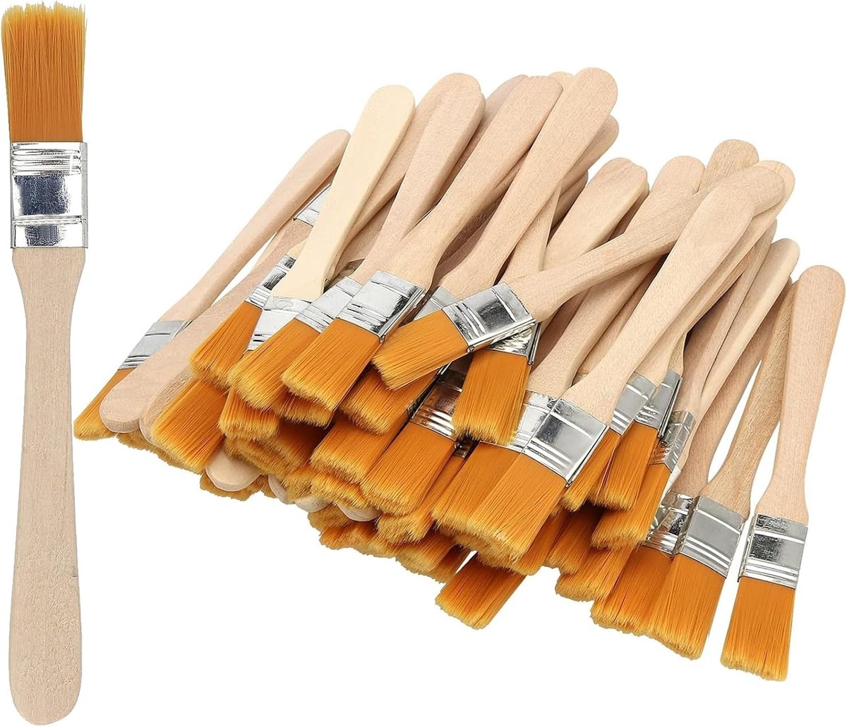 60 Stuks 15 x 2.5 cm Smalle Kwasten, Chip Artist Kwasten Set voor Schilderen, Schoonmaken en Decoratie met Houten Handvat