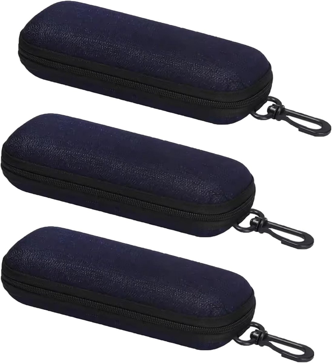 Set van 3 Denim Brillenhoezen, Harde Brillen Case voor Reizen met Rits, Zonnebril Tas en Pouch voor Dames en Heren met Haakjes, Ideaal voor Bescherming en Opberging