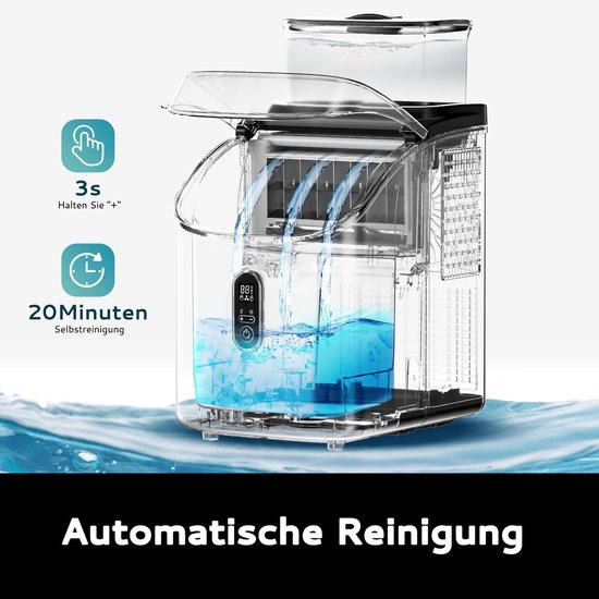 SnelShoppen - IJsblokjesmachine 15 kg - 2L - 16 IJsblokjes in 13 Minuten - Zelfreinigend - Ideaal voor Thuis, Keuken en Kantoor - Zwart van Snelshoppen — afbeelding 4
