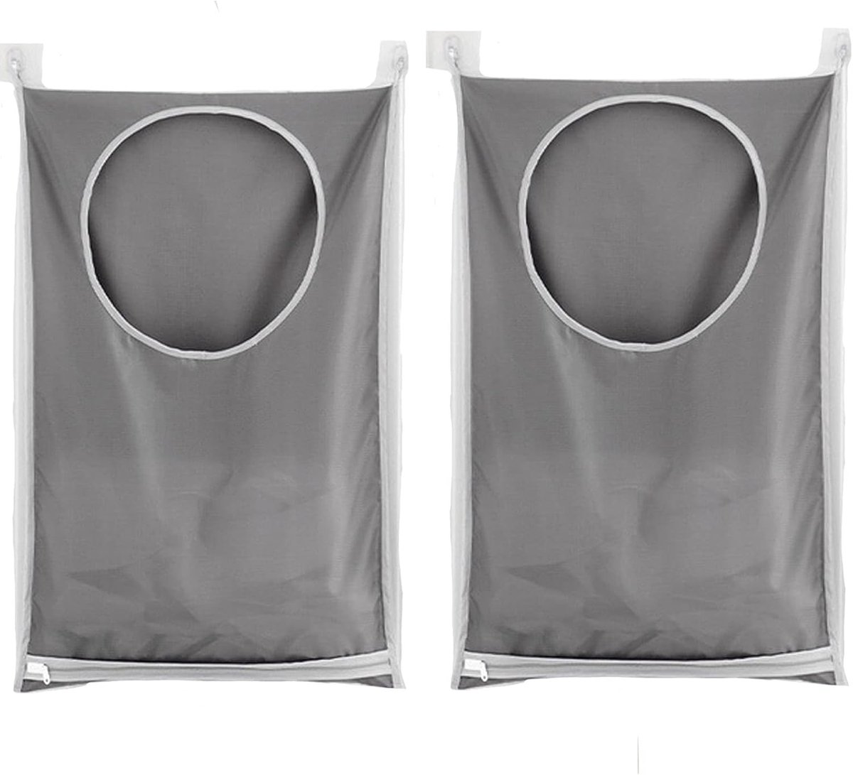 SnelShoppen - 2Pcs Hangende Wasmand Deur Waszak Organizer voor Slaapkamer Badkamer Donkergrijs - Duurzaam Oxford Katoen, Machinewasbaar, met Rits onde