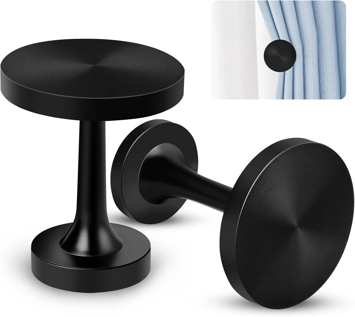 SnelShoppen - Zwarte Metalen Gordijn Holdbacks - Set van 2 Decoratieve Gordijnsteunen met Medaillon Ontwerp voor Moderne en Vintage Interieurs