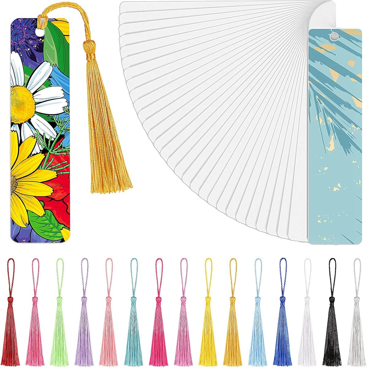 SnelShoppen - Sublimation Blank Bookmark Heat Transfer Metal Aluminium DIY Boekenlegger met Gat en Kleurrijke Kwastjes voor Creatieve Projecten, Feest