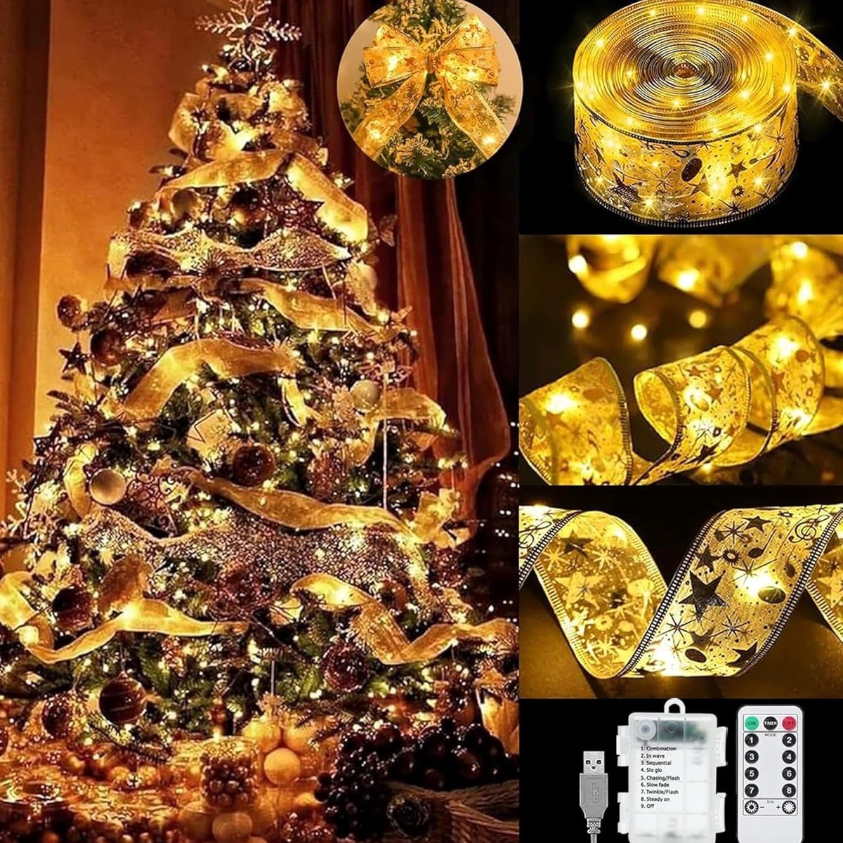 SnelShoppen - 10m Kerstbandverlichting, 100 LED Strip Lichten, Accu Aangedreven Sfeerverlichting voor Feest, Bruiloft, Binnen en Buiten, Kerstdecorati