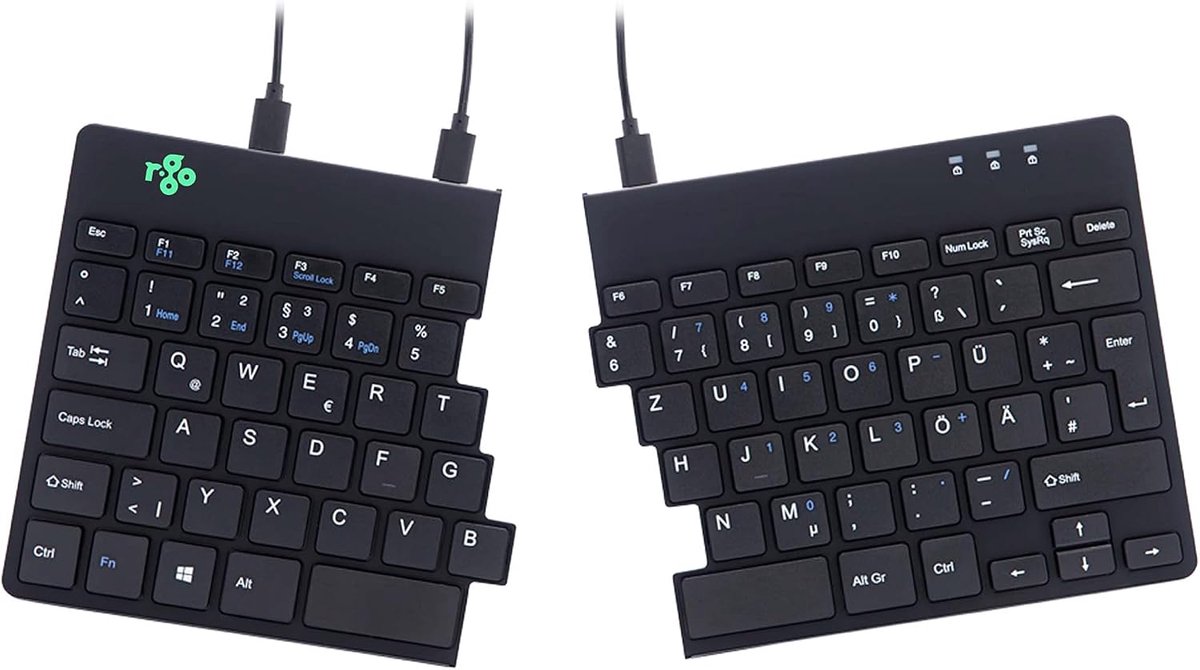 SnelShoppen - Ergonomisch Split Keyboard - Compact QWERTZ (DE) Toetsenbord met Pauze Indicator - Draadgebonden Zwart - Voorkom RSI en Verhoog Comfort