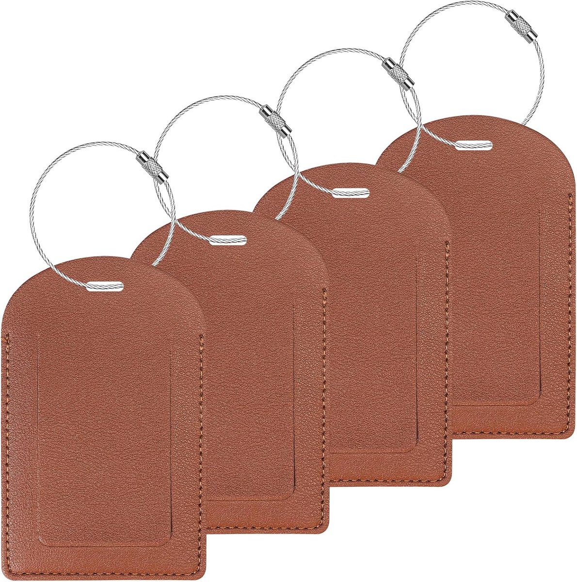 SnelShoppen - 4-Pack TSA Goedkeurde Luggage Tags voor Koffers - PU Leer Reistassen Naamlabels met Privacy Cover - Bruin - Ideaal voor Vakanties en Zak
