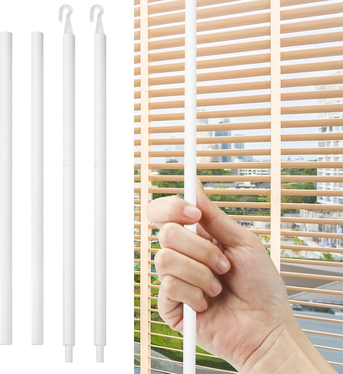 SnelShoppen - 2 Sets Blind Wand Vervanging met Haak, Blind Opener voor Horizontale en Verticale Jaloezieën, Witte Mini Jaloezieën (60cm)