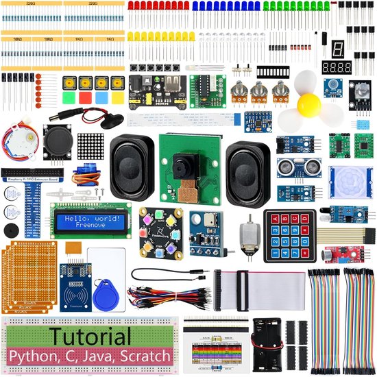 SnelShoppen - Complete Starter Kit voor Raspberry Pi 5 4B 3B + 500 Zero 2W, 386 Items, 164 Projecten, Python C Java Scratch Code, Geschikt voor Beginn