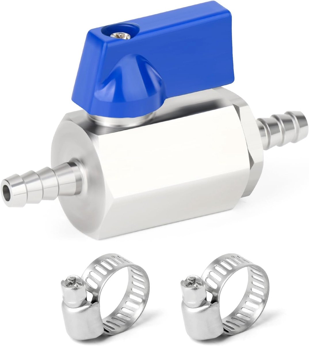 SnelShoppen - 6mm Kogelventiel met 2 Slangklemmen, Mini Afsluitventiel van RVS 304 voor Drip Irrigatie, Water, Gas, Brandstof en Aquaria