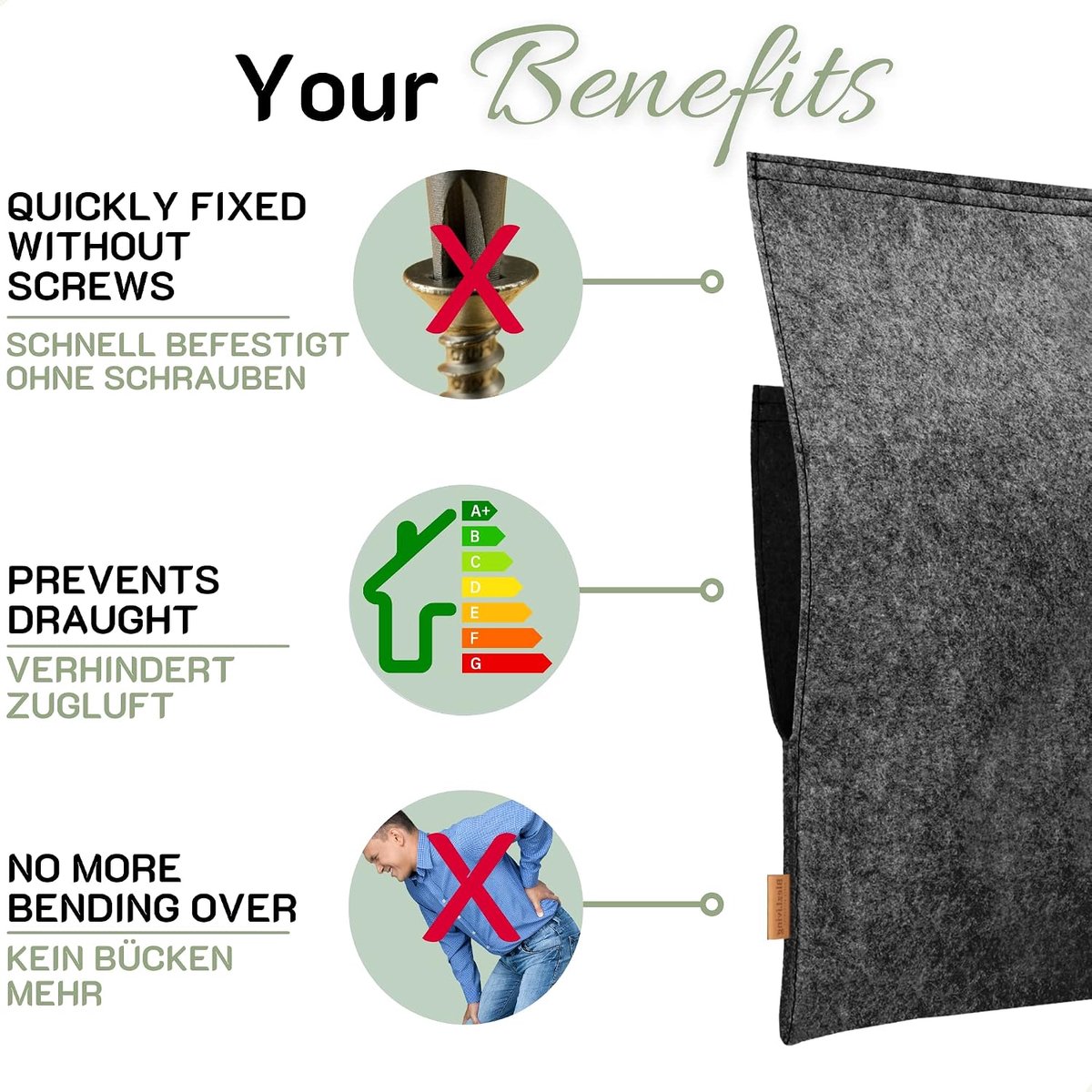 SnelShoppen - Mailbox Mail Catcher - Postkeeper - Handgemaakte Wandbrievenbus - Zonder Schroeven - Basic Anthracite - 100% Gerecycled Vilt - 25 kg Dra