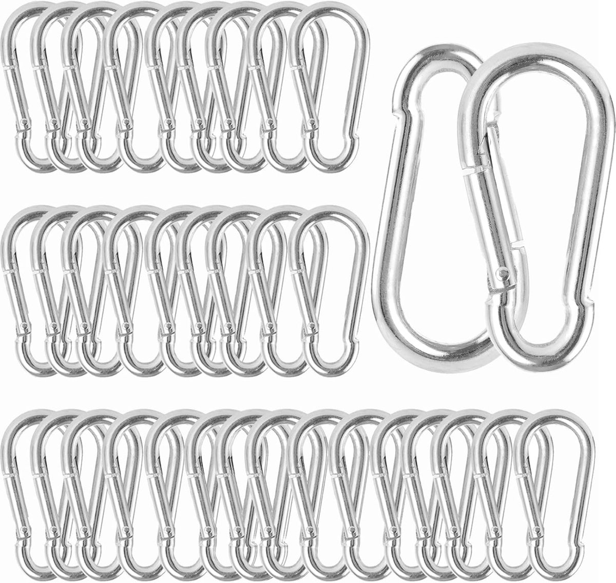 SnelShoppen - 40 Stuks Karabijnhaken 80mm x 8mm Verzinkt IJzer | 200kg Sterke Veerclip voor Tassen, Sleutels, Organizers en Outdoor Activiteiten
