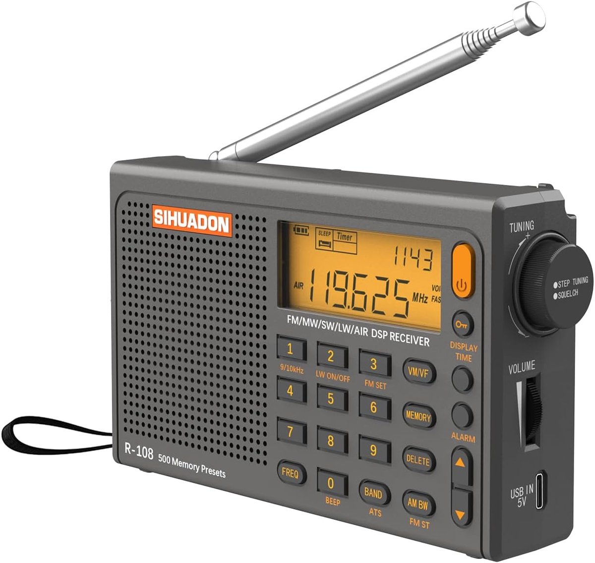 SnelShoppen - R108 Draagbare Radio - Pocket Radio met FM AM SW Ontvangst, Alarmklok, Temperatuurweergave - Ideaal voor Camping, Feest, Studie