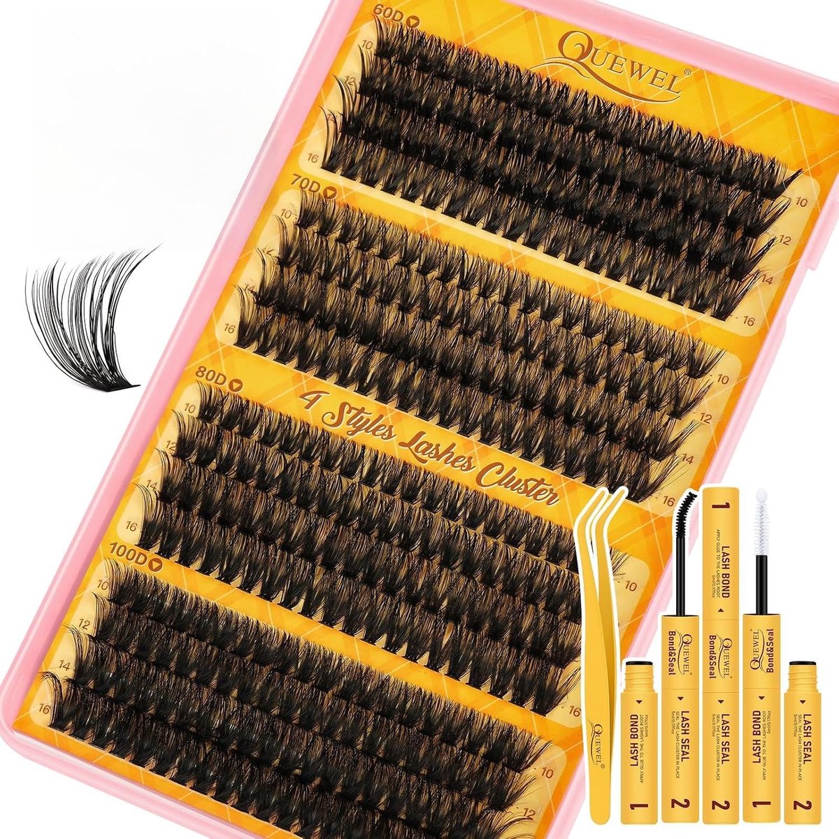 SnelShoppen - 320pcs Wimperextensions Set, Mix Lengtes 10-16mm, Dikke Wimpercluster met Lijm en Seal, DIY Wimperset met Pincet voor Thuisgebruik