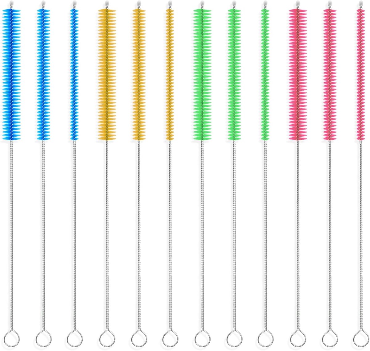 SnelShoppen - 12pcs Rietjes Schoonmaakborstel Set, 25cm Lange Fles Borstel, Dunne Tube Borstel, Kleurrijke Rietjes Borstel in Blauw, Groen, Roze en Or