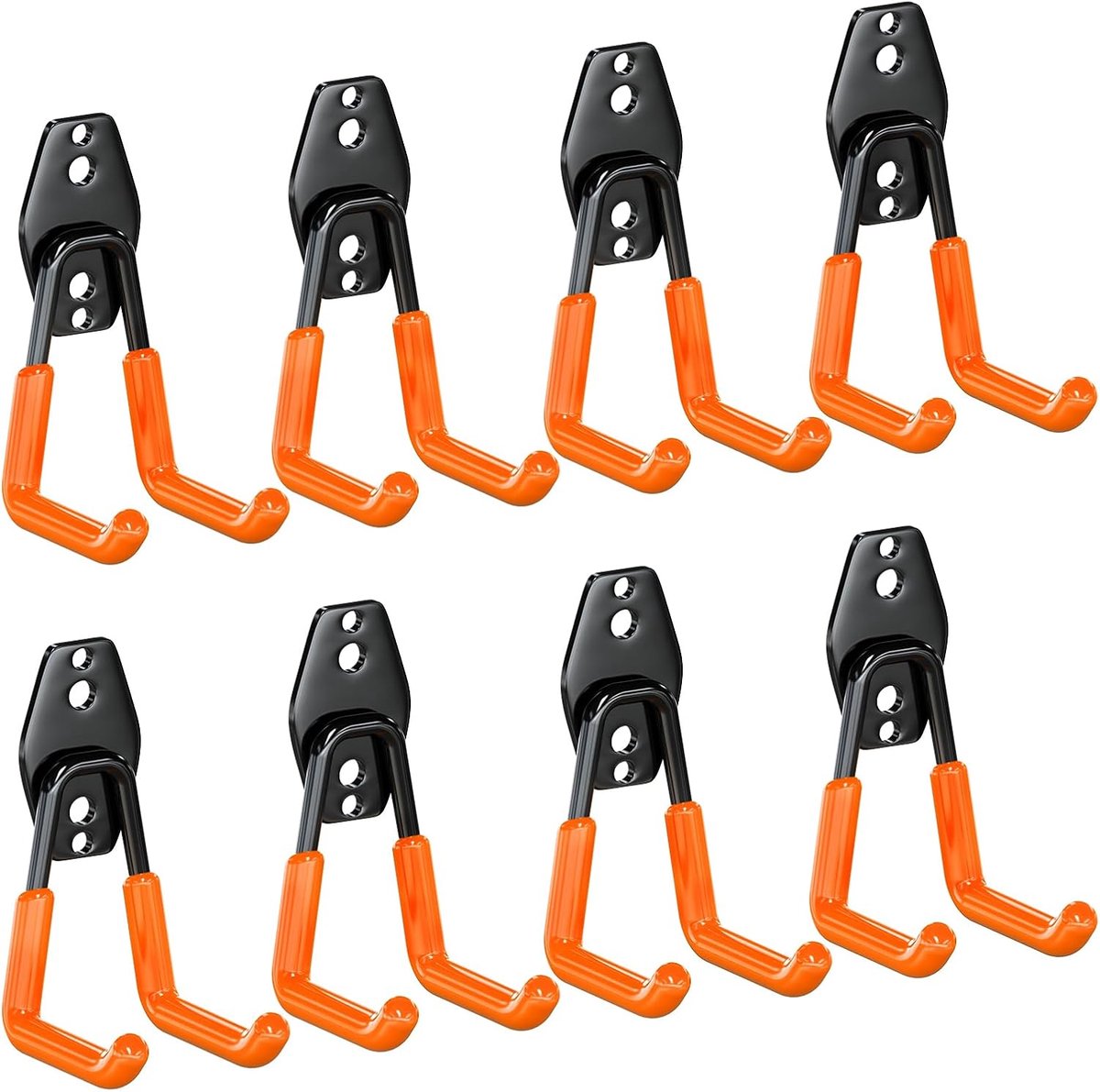SnelShoppen - 3-H Garage Hooks - 8 Stuks Wandhaken voor Opslag - Ladderhaken voor Elektrische Gereedschappen, Zware Voorwerpen, Tot 40 kg, Oranje