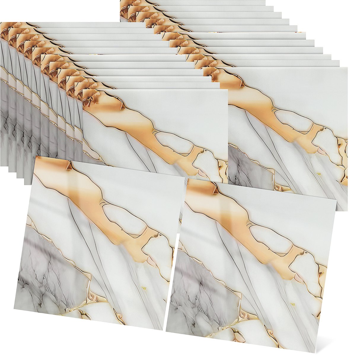 50 Stuks Zelfklevende Marmertegels – Wit Geel, 30x30 cm, Waterdicht XPE Schuim – Peel & Stick Wandtegels voor Keuken, Badkamer & Woonkamer – Luxe Marmerlook DIY Wanddecoratie