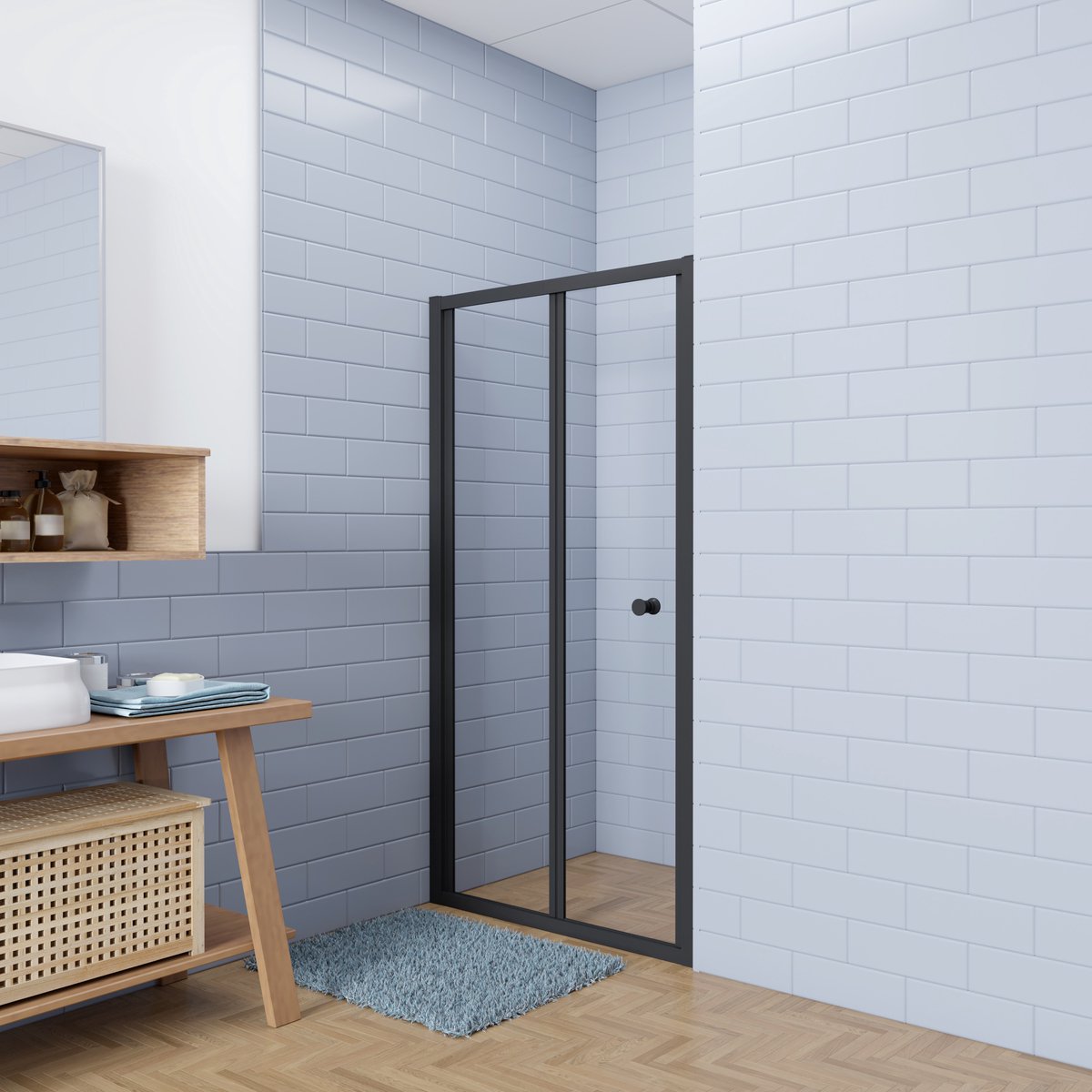 Aica industriële stijl vouwdeur douchedeur 100x195cm - 5mm gehard veiligheidsglas easyclean - mat zwart aluminium frame