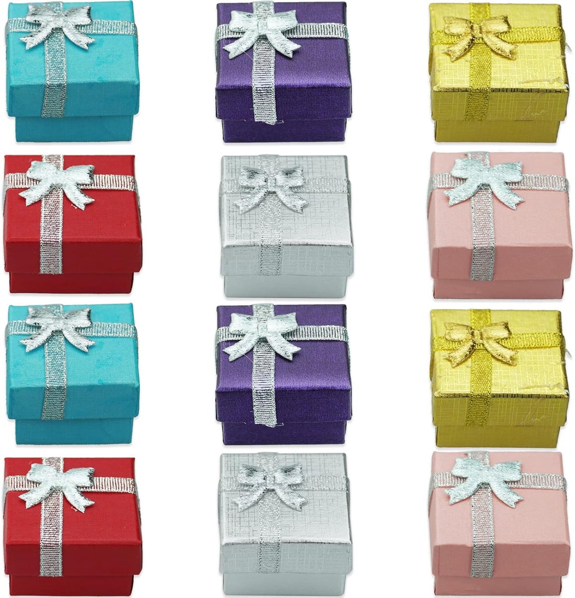 SnelShoppen - 12 Stuks Cardboard Vierkante Ring Geschenkdozen - Luxe Velvet Sieraden Dozen voor Oorbellen en Kettingen - Perfect voor Kerst en Valenti