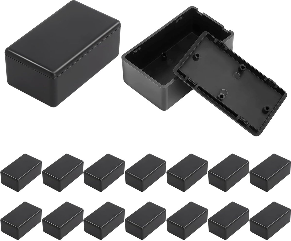SnelShoppen - Set van 16 Mini Junction Boxes, Zwart, 60 x 35 x 25 mm, Waterdichte Kabeldozen met Labels, DIY Elektronische Behuizing voor Thuis en Kan