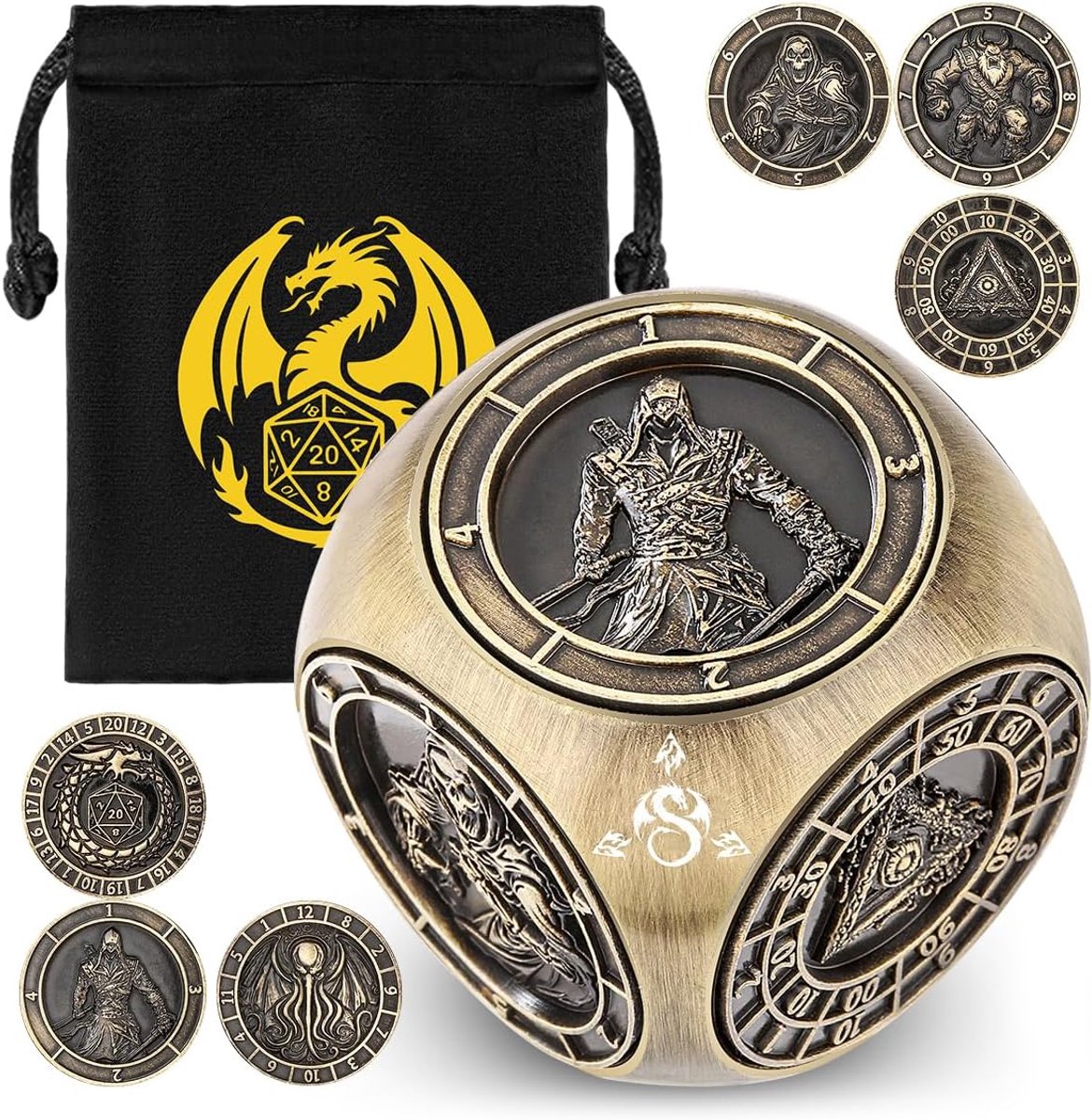 SnelShoppen - DND Spinner Dice, 3D Embossing, Metalen Speel Dobbelstenen, Polyhedral Rotatie Dobbelstenen, D&D Geschenken, Rollenspel, Bordspel, Gift