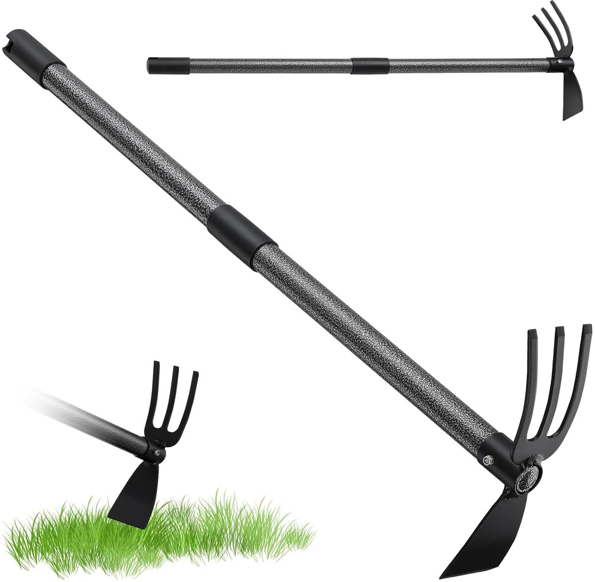 SnelShoppen - Tuin Hark met Handvat RVS 76 cm Dubbele 3 Tanden Tuin Gereedschap voor Wieden, Losmaken, Ventileren en Verplanten